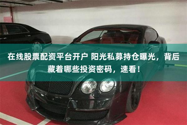 在线股票配资平台开户 阳光私募持仓曝光，背后藏着哪些投资密码，速看！