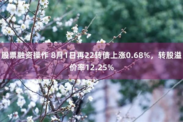 股票融资操作 8月1日再22转债上涨0.68%，转股溢价率12.25%